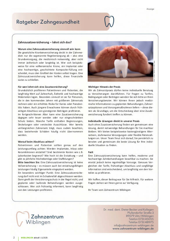 Ratgeber Zahngesundheit zum Thema Zahnzusatzversicherung