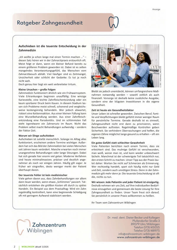 Ratgeber Zahngesundheit zum Thema Aufschieben von Terminen